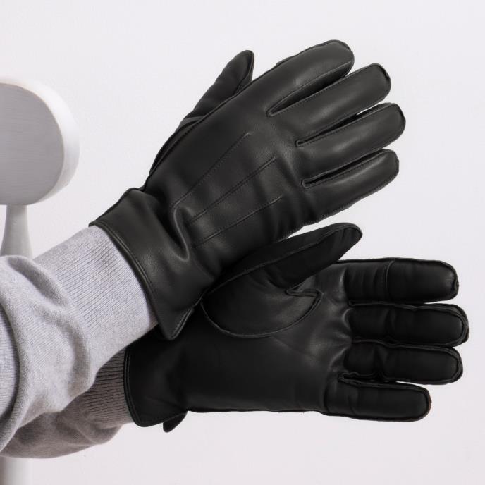 Isotoner® Mens Premium 3 Point Leather SmarTouch Glove With Faux Fur Lining Black